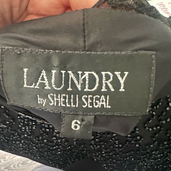 Laundry by Sheli Segal Women’s 6 Black Mesh Beaded Dress Whimsigoth Goth Mesh - Picture 4 of 5